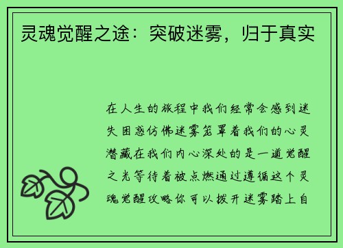 灵魂觉醒之途：突破迷雾，归于真实